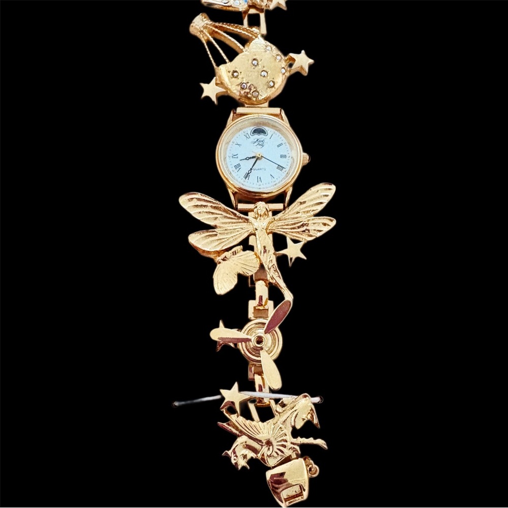 Vintage Kirk’s Folly Fairy Charm Bracelet Watch Gold Tone Enchanted Original Box - Picture 6 of 6